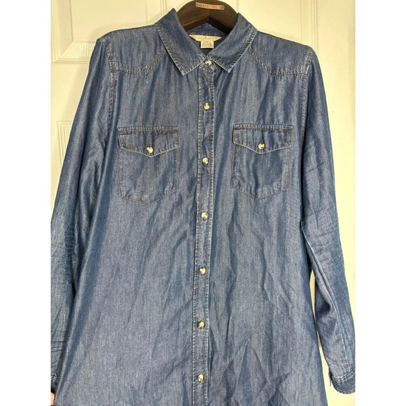 French Connection Chambray long sleeve shirt button up dress - Picture 4 of 11